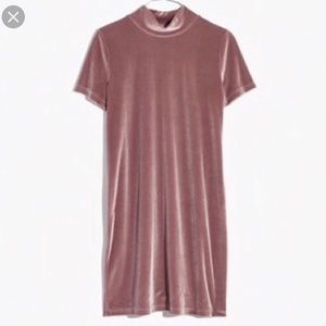 Pink velvet mock turtleneck Madewell dress